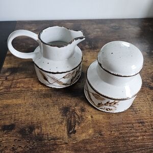Rustic White Ceramic Creamer and Sugar Set - Midwinter England